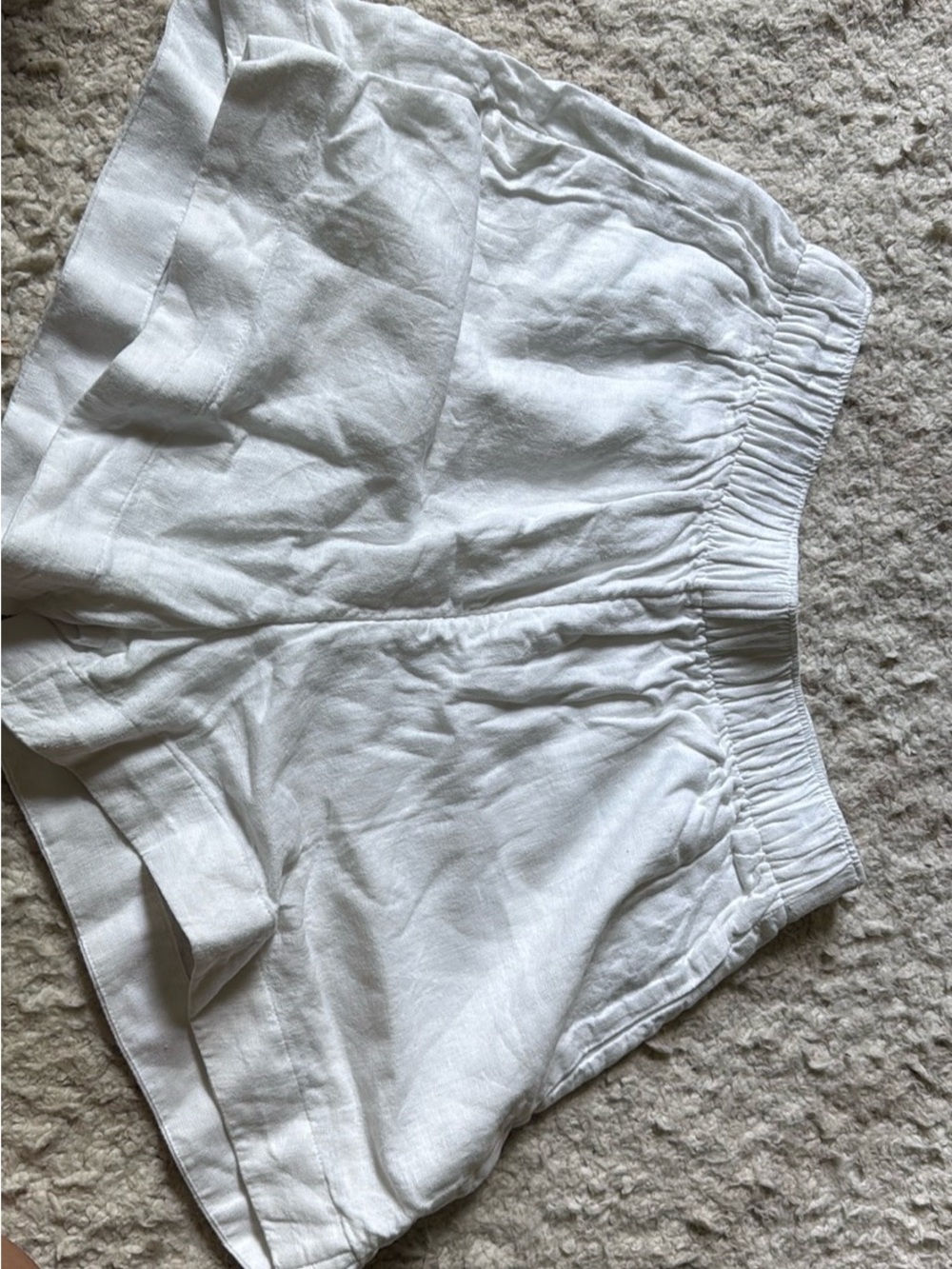 Abercrombie & Fitch White High-Waist Elastic Linen-Blend Shorts